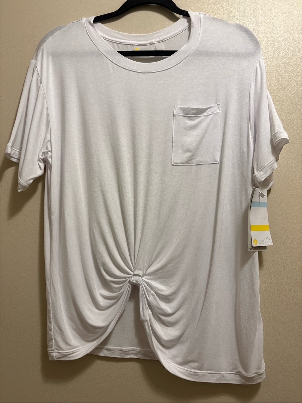 6/$20 Zella White Short-Sleeve Twist-Knot Pocket TeeSuper Soft S NWT